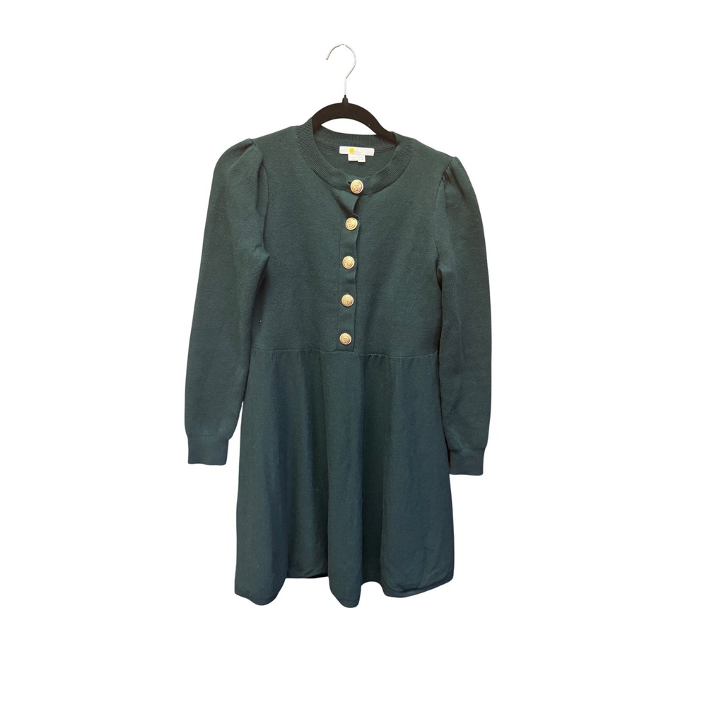Boden Womens Green Knit Sweater Dress Gold Anchor Buttons Size US 4R UK 8R